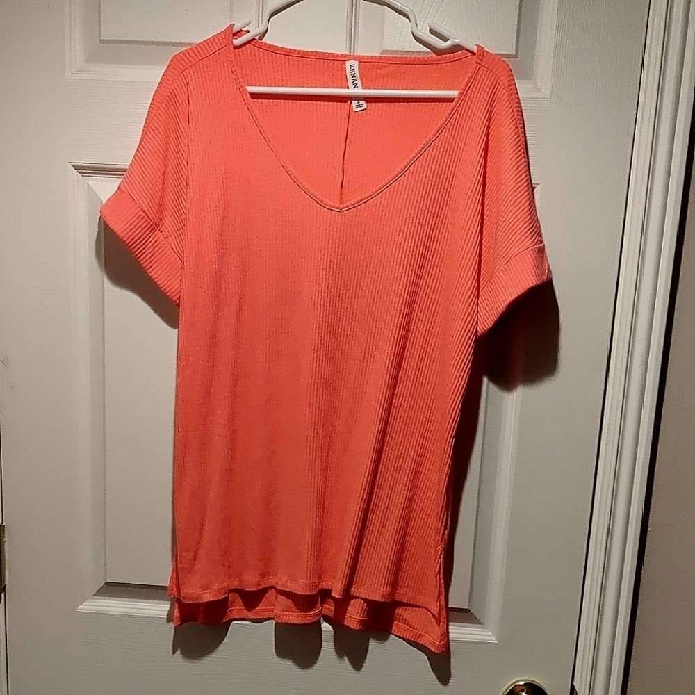Women's Neon Pink V-Neck Top By Zenana